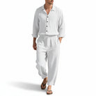 Men's Linen Blend Shirt Trousers Set Relaxed Fit 3