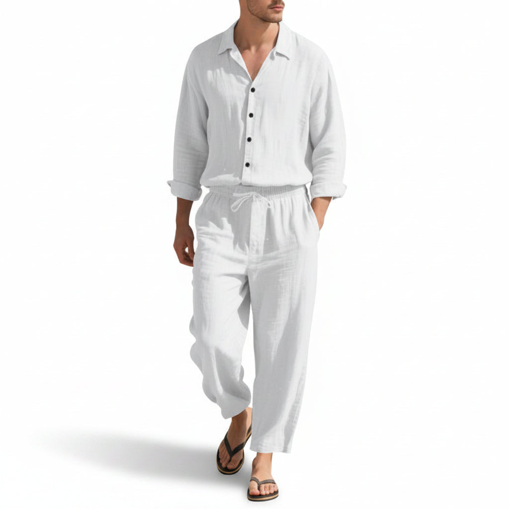 Men's Linen Blend Shirt Trousers Set Relaxed Fit 3