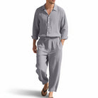 Men's Linen Blend Shirt Trousers Set Relaxed Fit 4