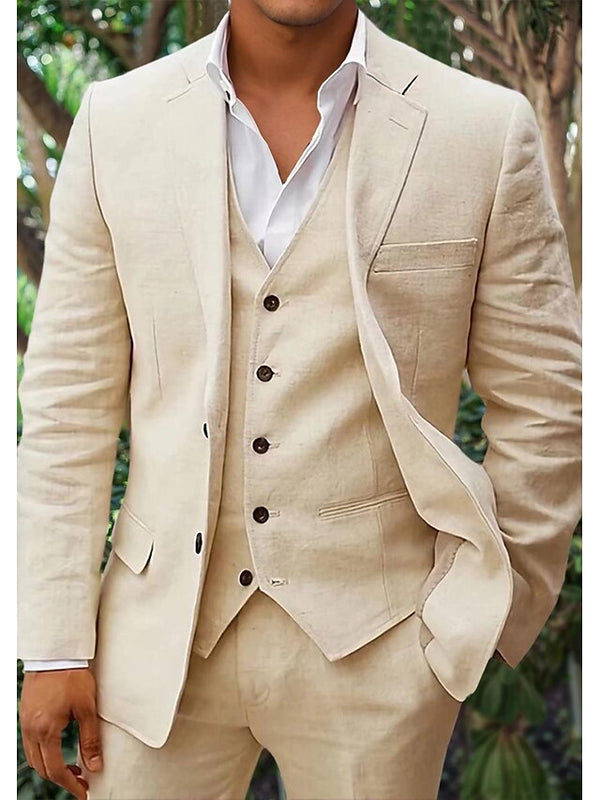 Men's Linen Three-Piece Suit Set for Weddings and Formal Events 2