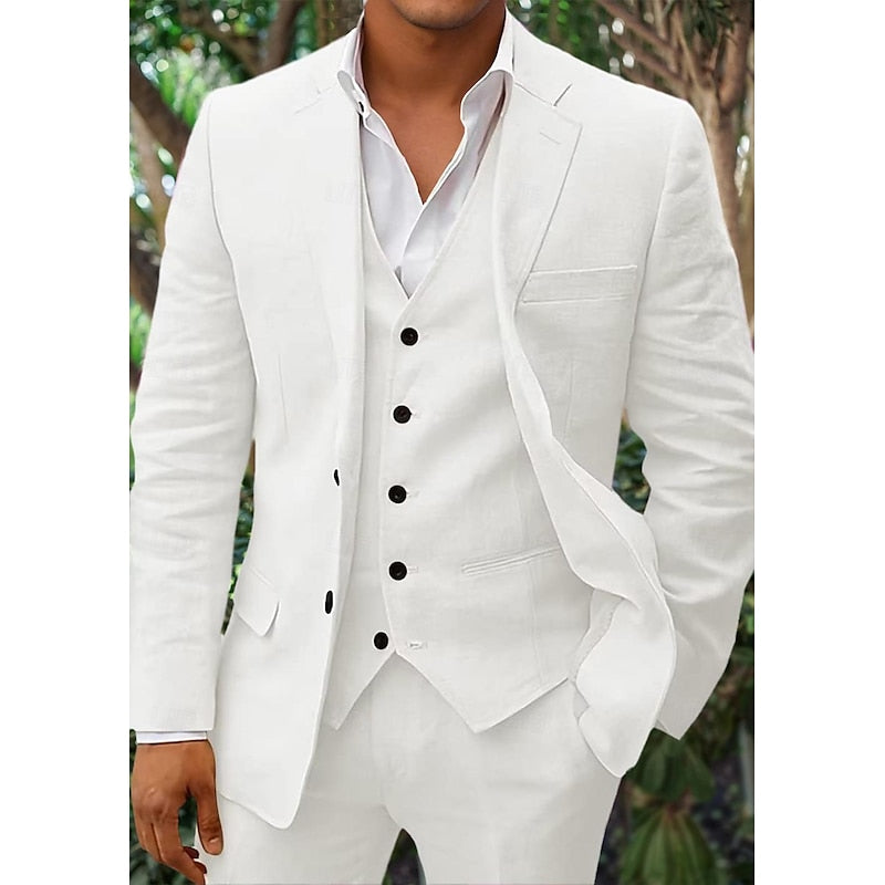 Men's Linen Three-Piece Suit Set for Weddings and Formal Events 3