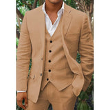 Men's Linen Three-Piece Suit Set for Weddings and Formal Events 4