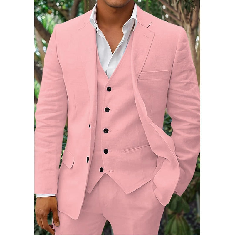 Men's Linen Three-Piece Suit Set for Weddings and Formal Events 5