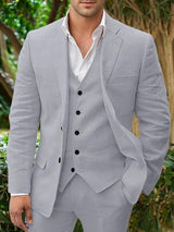 Men's Linen Three-Piece Suit Set for Weddings and Formal Events 8