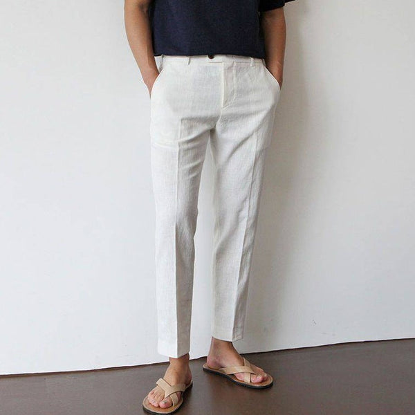 Men's Linen Pants in Khaki – Breathable Straight-Leg Trousers with Pockets for Casual and Dressy Occasions 0