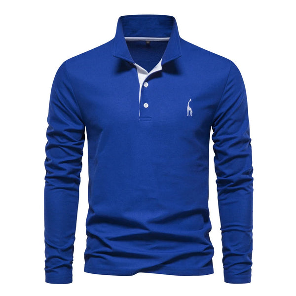 Men’s Long-Sleeved Piqué Shirt | Embroidered Deer