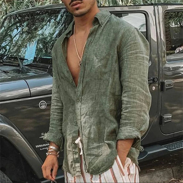 Men's Loose-Fit Long Sleeve Linen Shirt 2