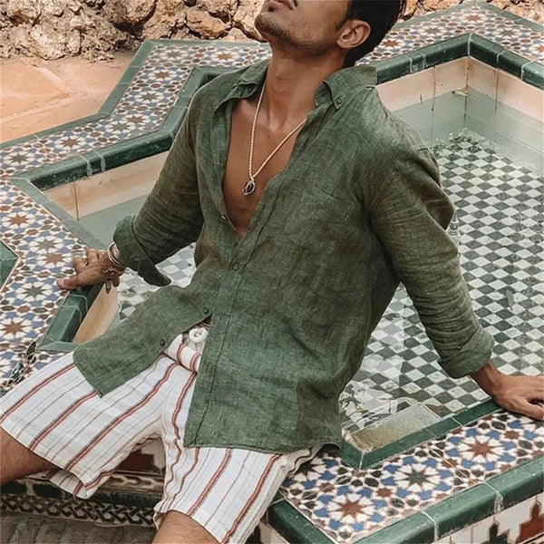 Men's Loose-Fit Long Sleeve Linen Shirt 3