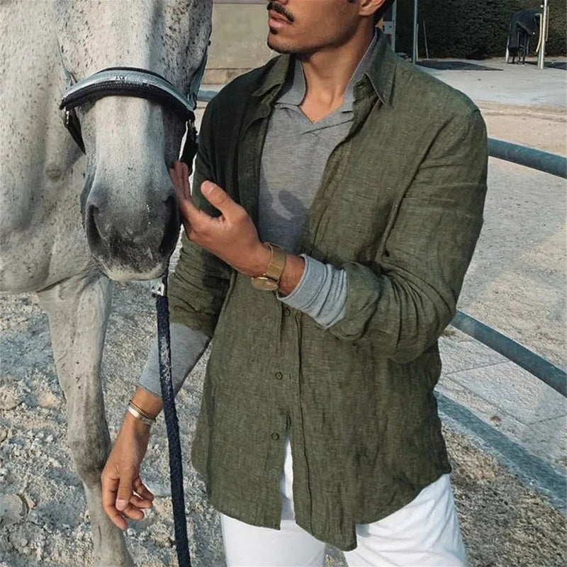 Men's Loose-Fit Long Sleeve Linen Shirt 4