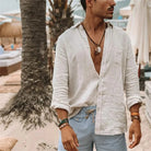 Men's Loose-Fit Long Sleeve Linen Shirt 5