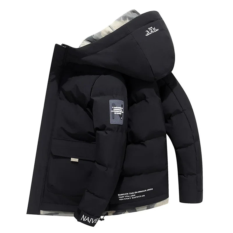 Men’s Padded Winter Parka Jacket with Hood and Pockets