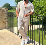 Men's Pleated Shirt and Trousers Set for Summer Style 0