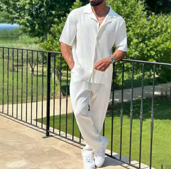 Men's Pleated Shirt and Trousers Set for Summer Style 1