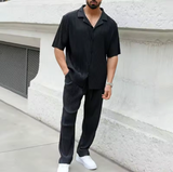 Men's Pleated Shirt and Trousers Set for Summer Style 3