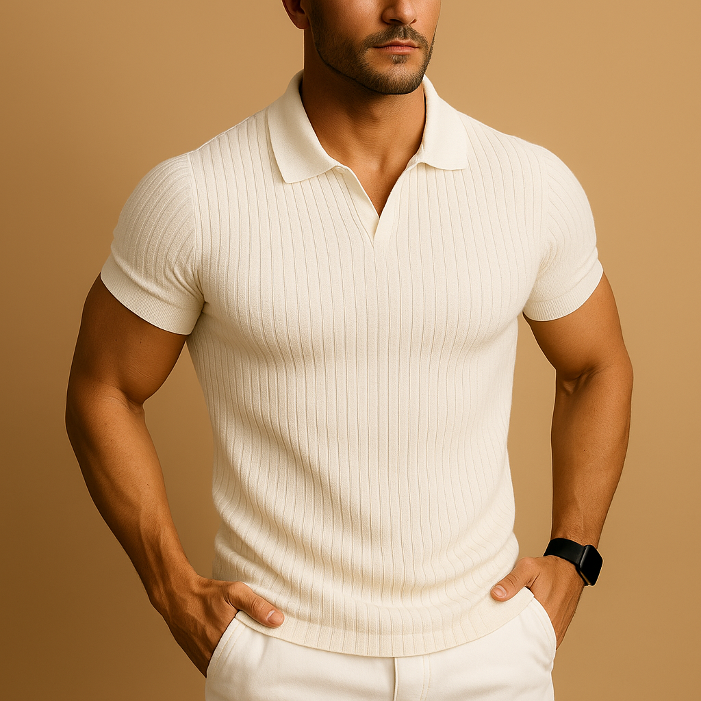 Men's Slim Fit Ribbed Polo Shirt