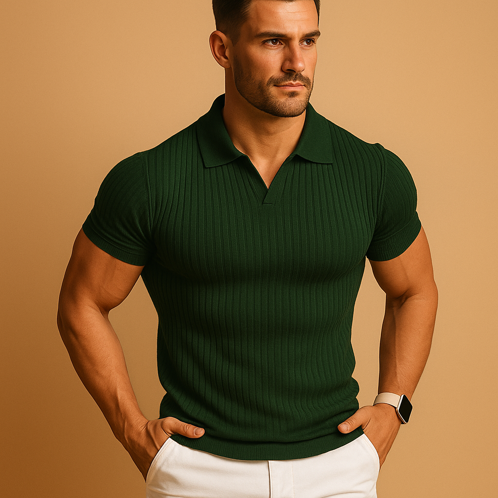 Men's Slim Fit Ribbed Polo Shirt