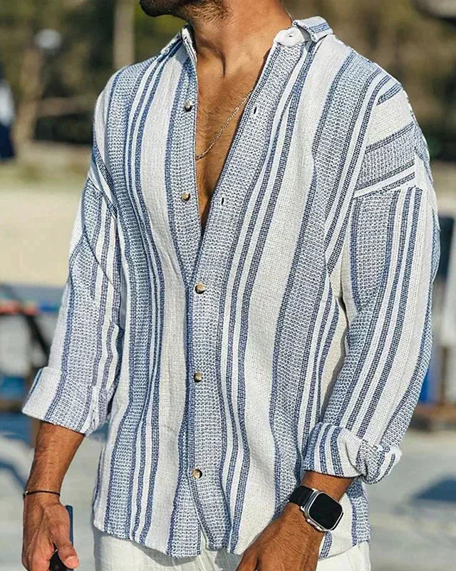 Men's Striped Linen Dress Shirt