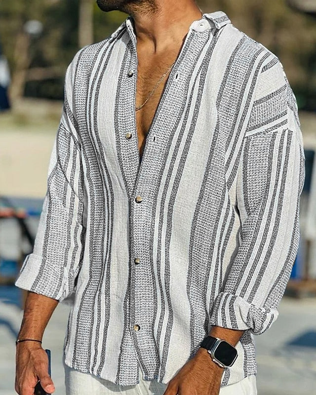 Men's Striped Linen Dress Shirt