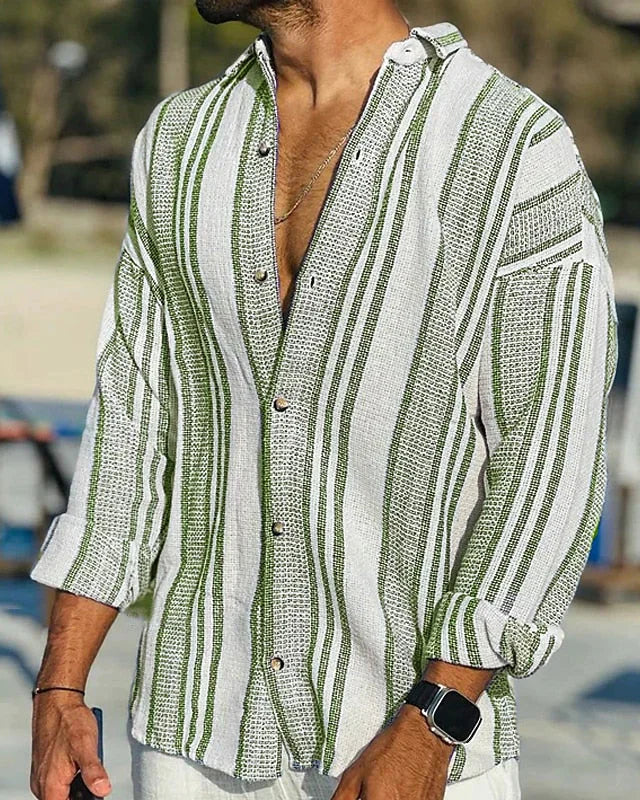 Men's Striped Linen Dress Shirt