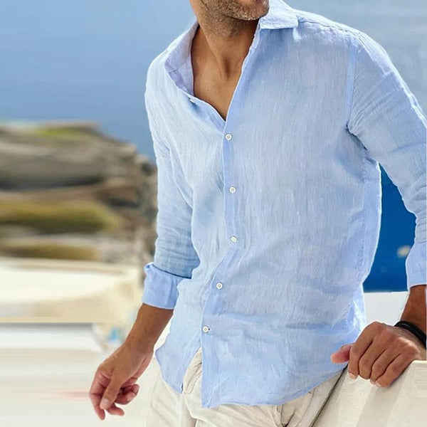 Men's long-sleeved linen shirt in cotton for relaxed style