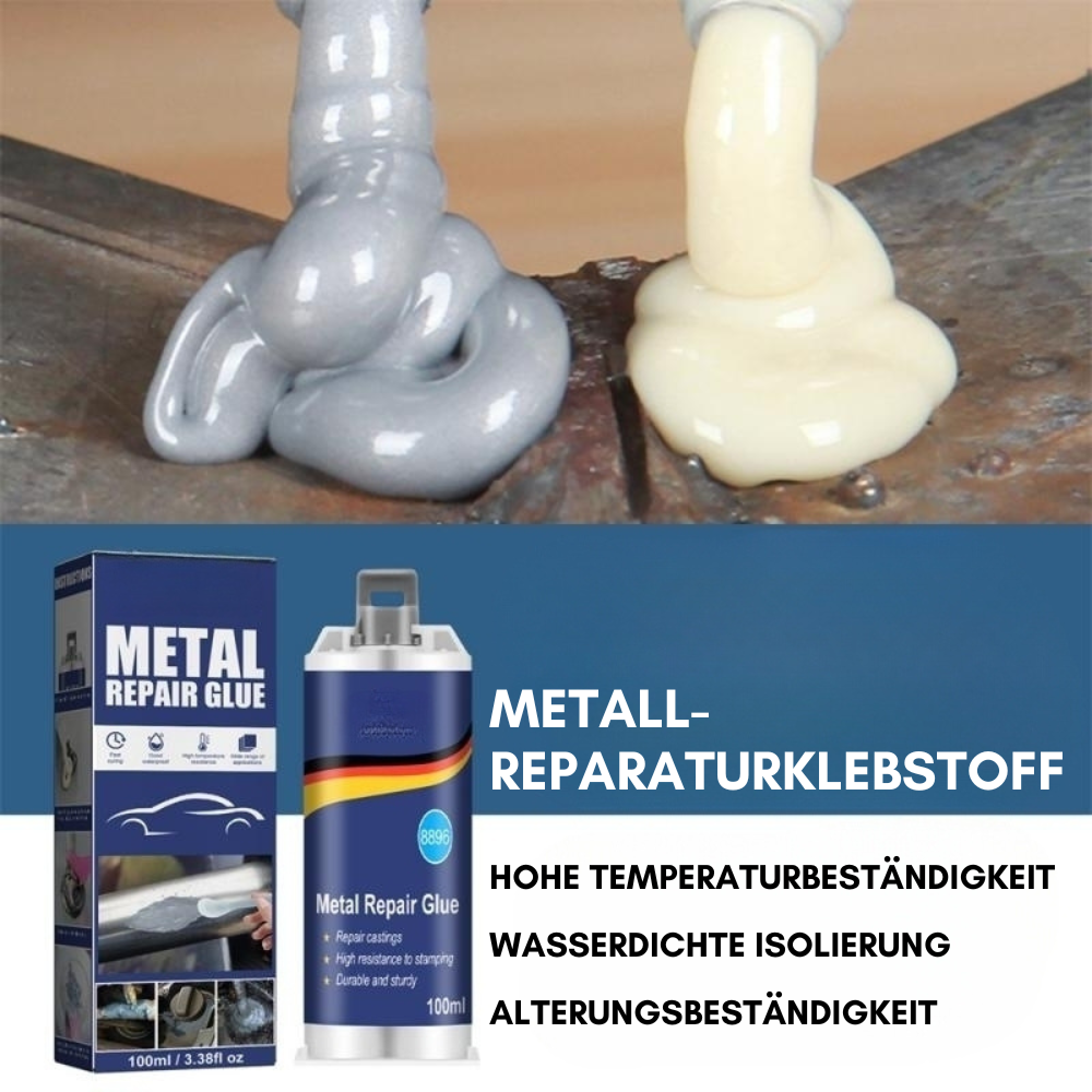 Wysokowydajny klej do napraw metali | Przemysłowy klej do żeliwa, stali i aluminium | Odporny na wysoką temperaturę i wodoodporny | Zestaw do naprawy metalu w płynie 100 ml | Srebrny