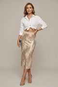 Midi Skirt High Waisted Sequin Pencil Fit 0
