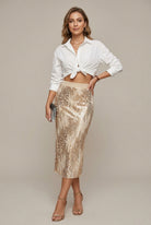 Midi Skirt High Waisted Sequin Pencil Fit 0