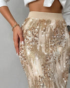 Midi Skirt High Waisted Sequin Pencil Fit 1