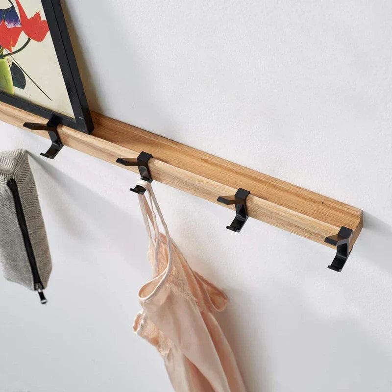 Nástěnný věšák na kabáty s pohyblivými dvojitými háčky | Skandinávský design | Dřevo a hliník | Úspora místa a moderní vzhled