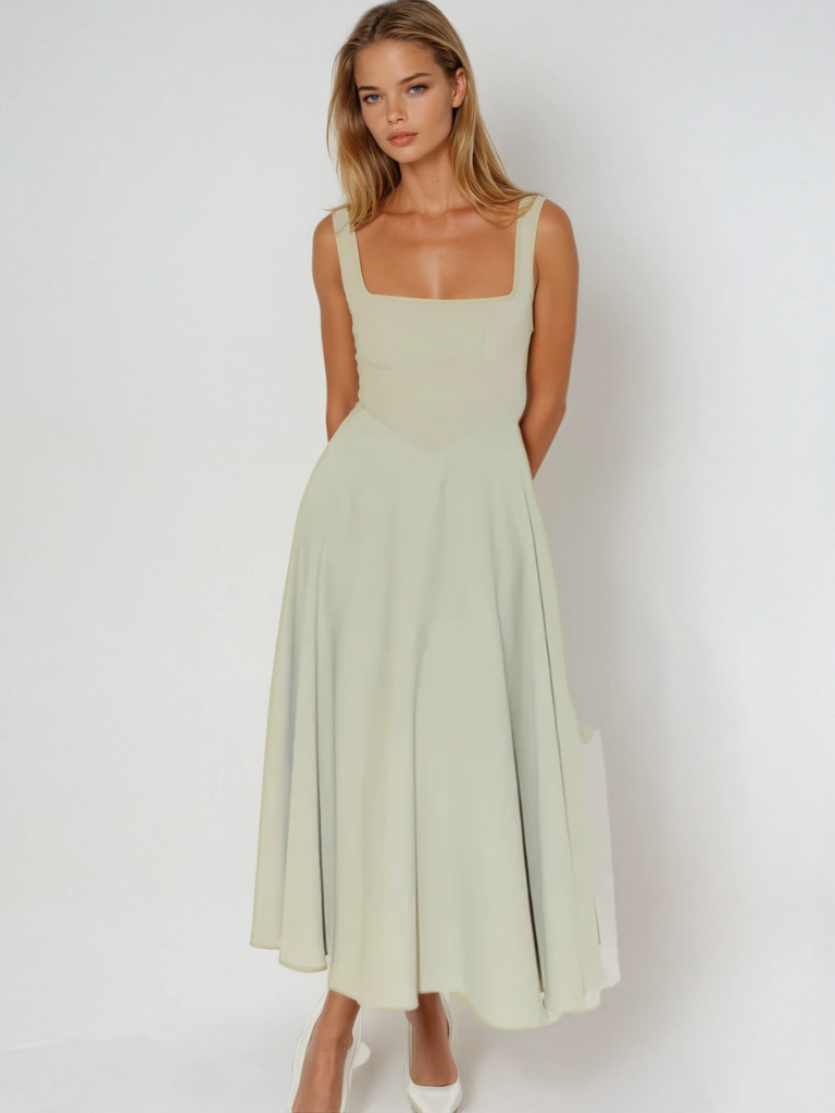 Elegantní midi šaty s hranatým výstřihem