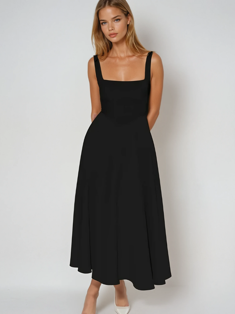 Elegant Square Neck Midi Dress