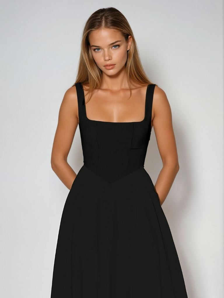 Elegant Square Neck Midi Dress