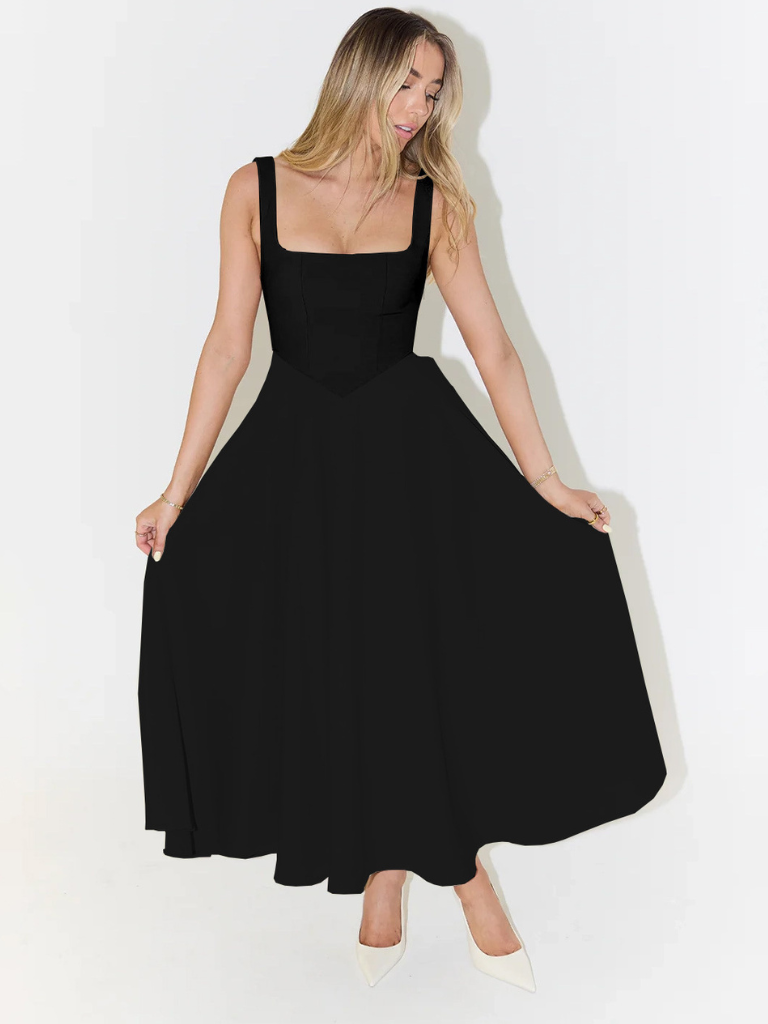 Elegant Square Neck Midi Dress