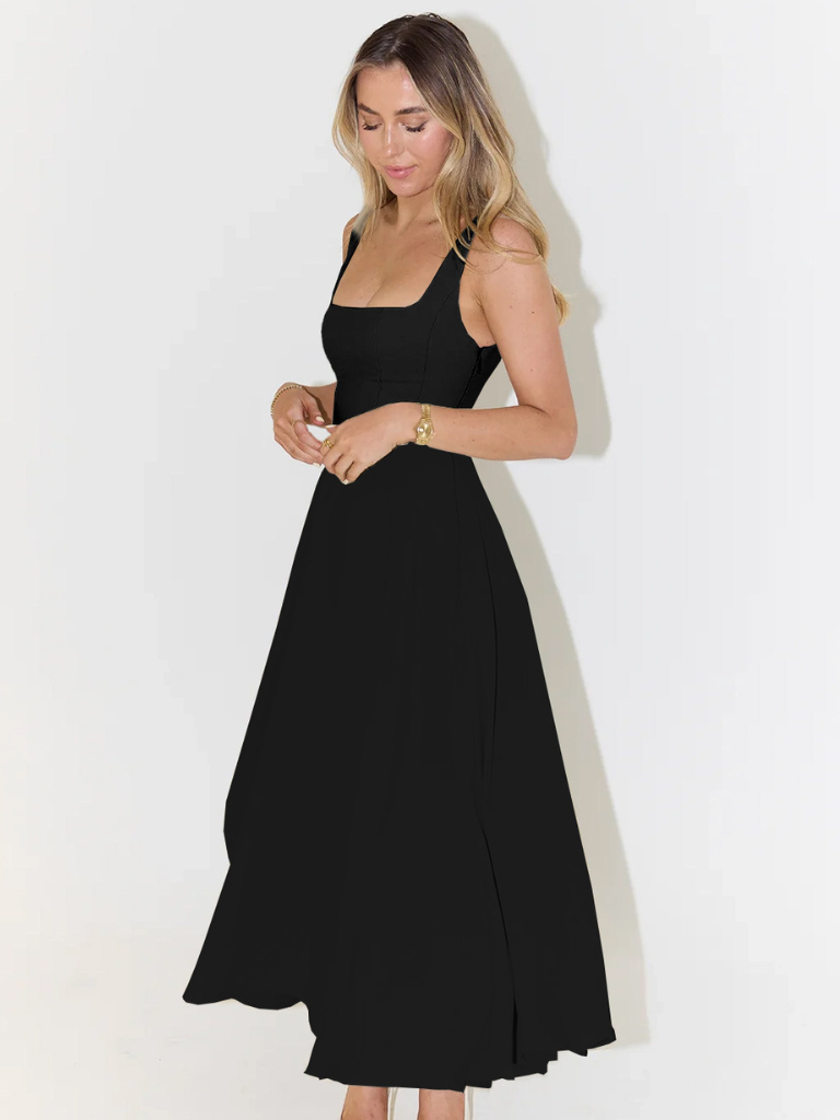 Elegant Square Neck Midi Dress