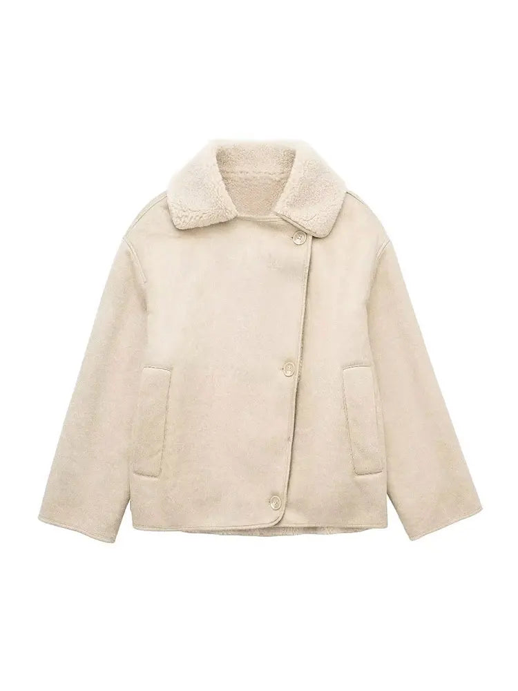 Women's Vegan Leather Jacket | Faux Shearling Lining & Relaxed Fit