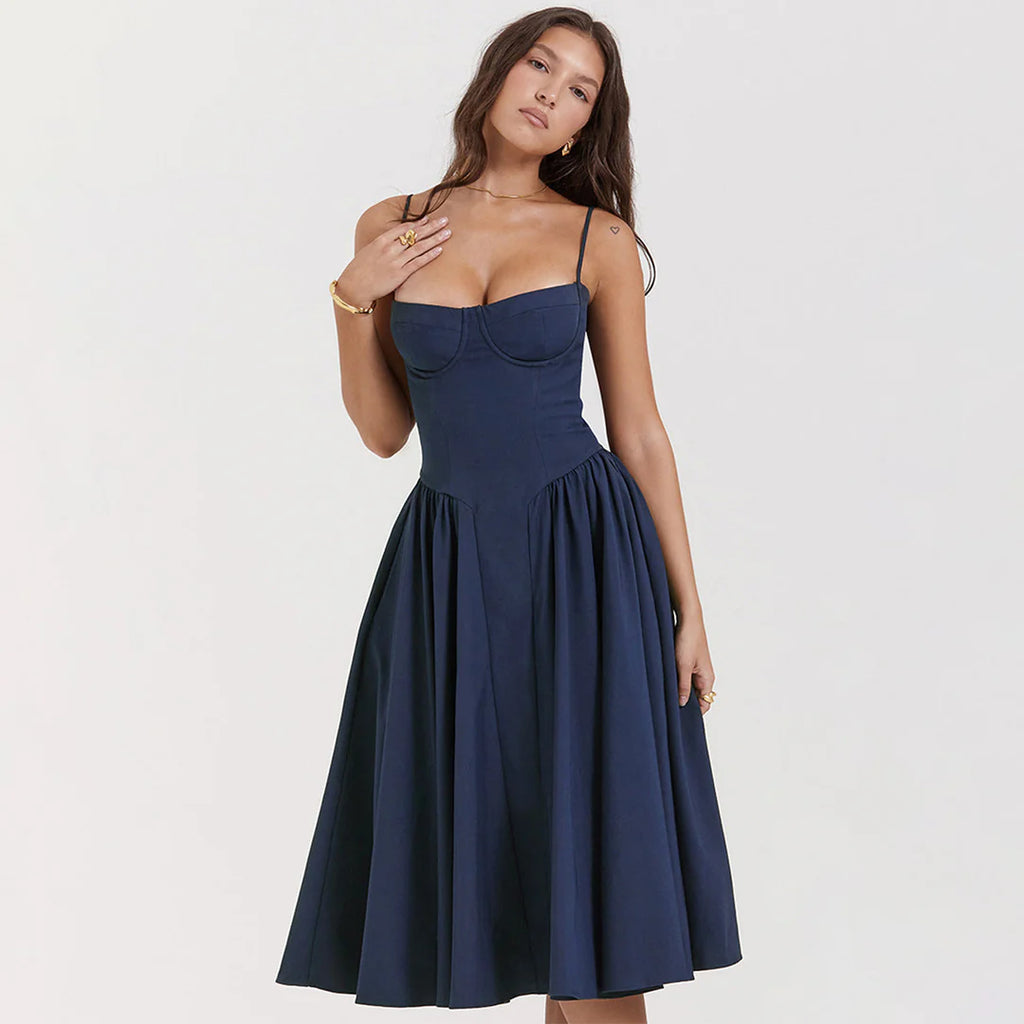 Elegantné midi šaty s korzetom a nastaviteľnými ramienkami