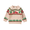 Baby Boy Christmas Sweater – Khaki Reindeer and Christmas Tree Knit Pullover