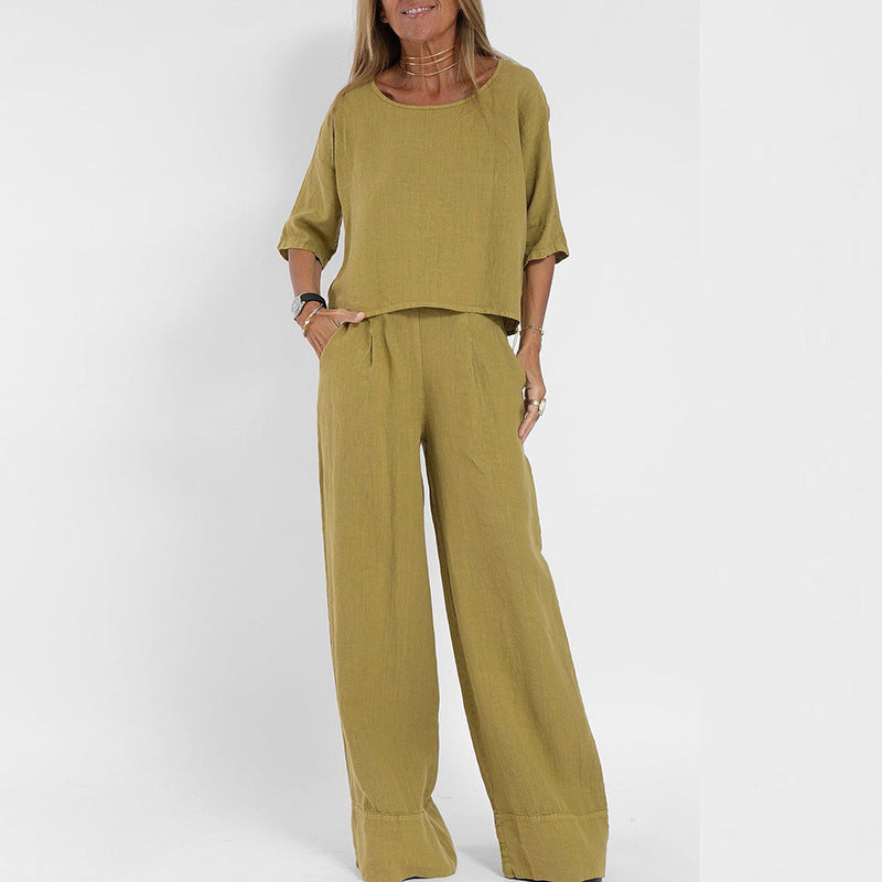 Stylish Short-Sleeved Blouse and Loose Pants Set – Your New Go-To Outfit