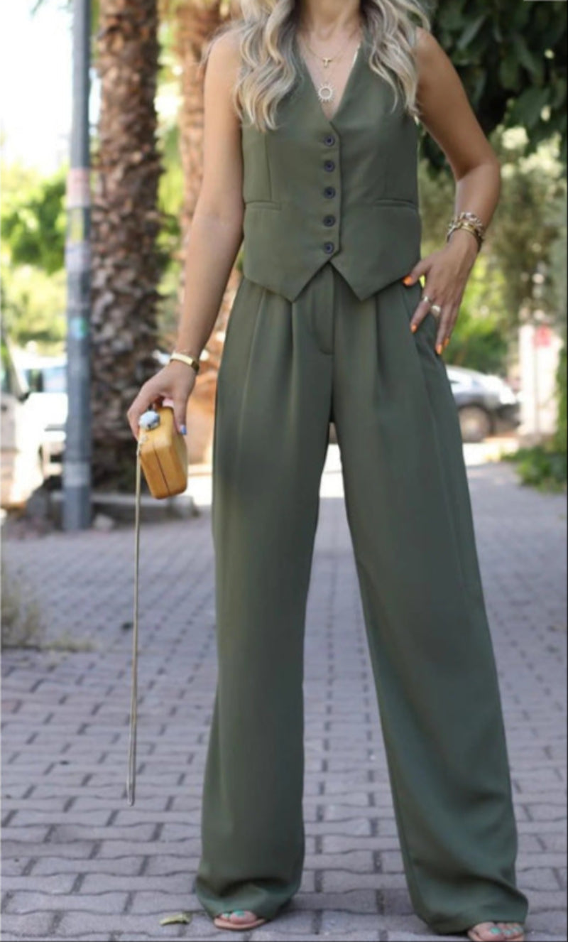 Conjunto elegante de blazer sin mangas