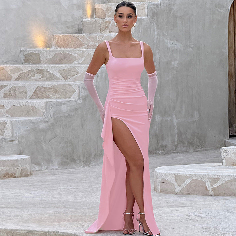 Elegantní formální maxi šaty bez zad s ramínky