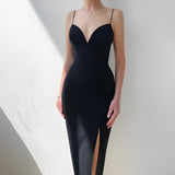 Women's V-Neck Spaghetti Strap Bodycon Dress – Flattering Fit for Weddings & Parties