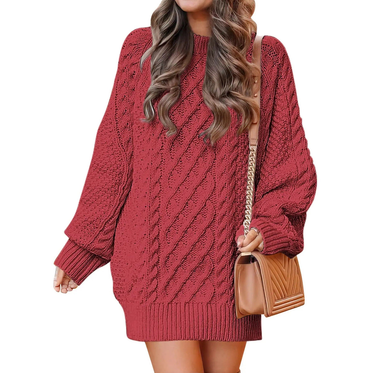 Women's Cable Knit Sweater Dress – Long Sleeve Oversized Knit Mini Dress