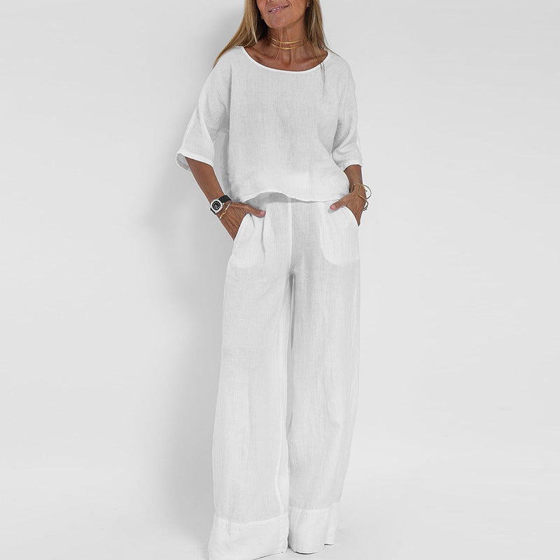 Stylish Short-Sleeved Blouse and Loose Pants Set – Your New Go-To Outfit