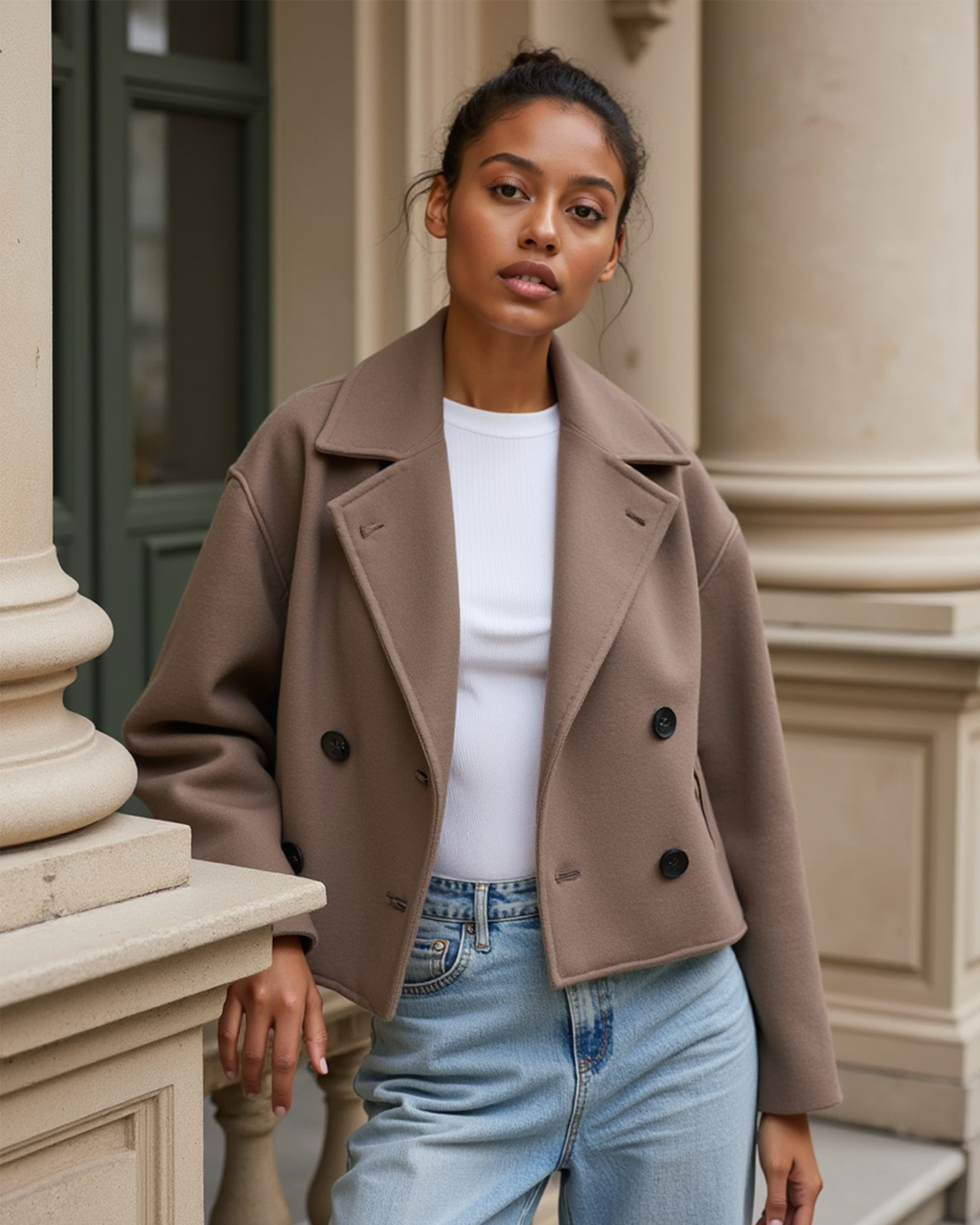 Women’s Structured Short Jacket with Double Button Front