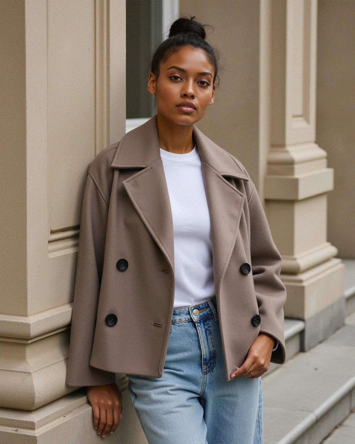 Women’s Structured Short Jacket with Double Button Front