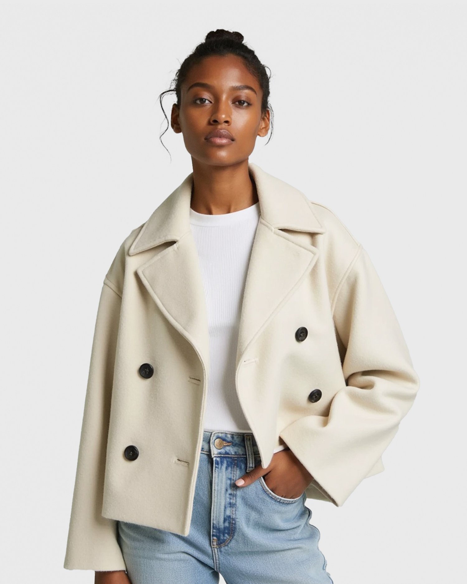 Women’s Structured Short Jacket with Double Button Front