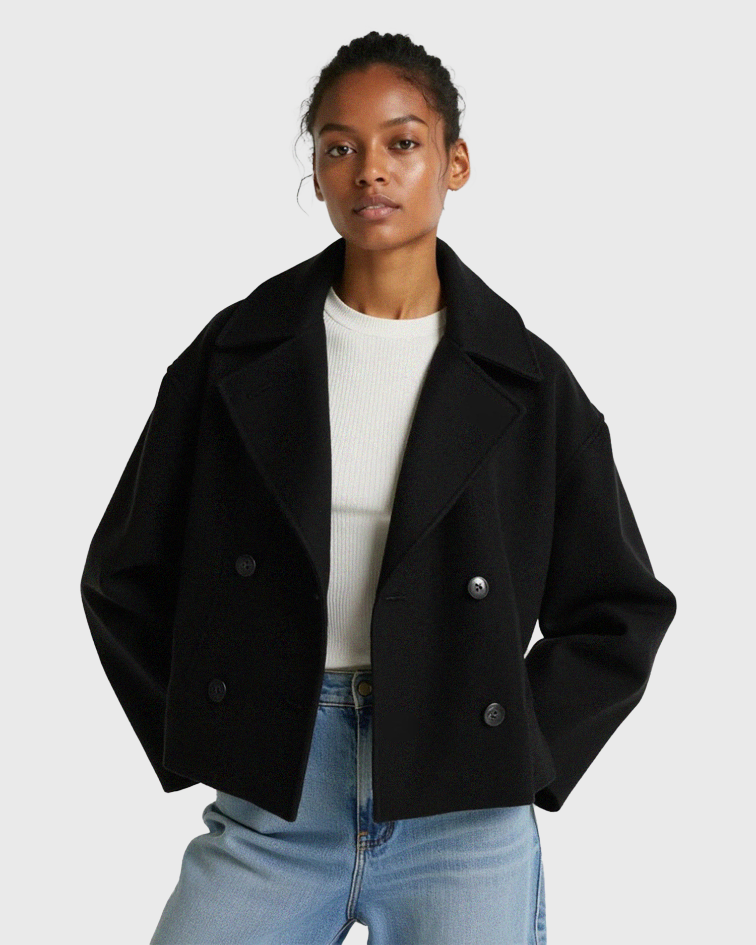 Women’s Structured Short Jacket with Double Button Front