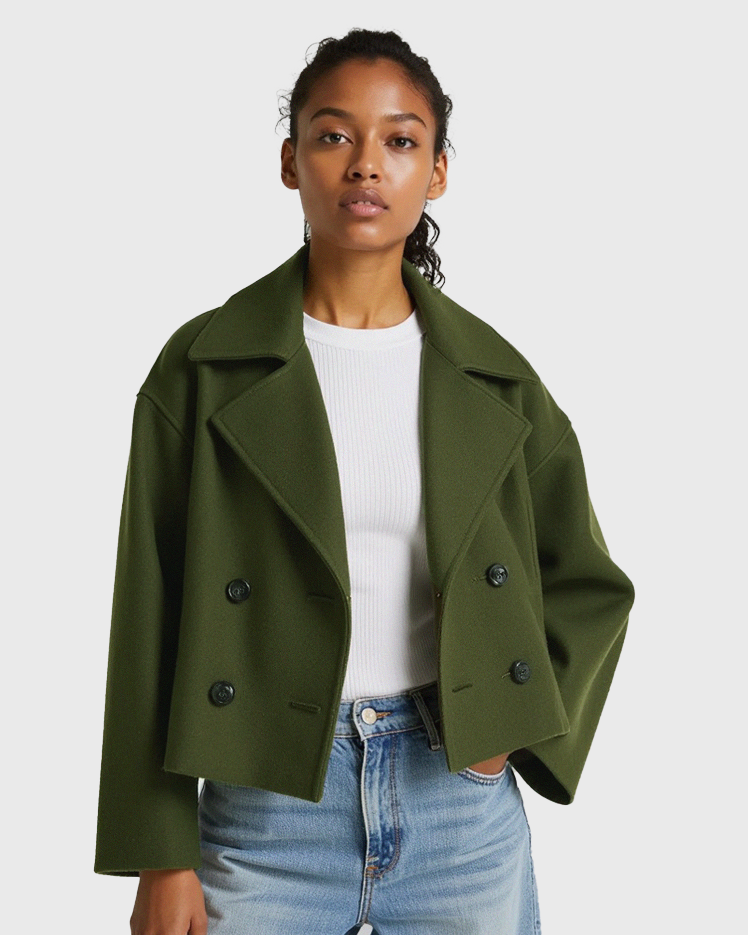Women’s Structured Short Jacket with Double Button Front