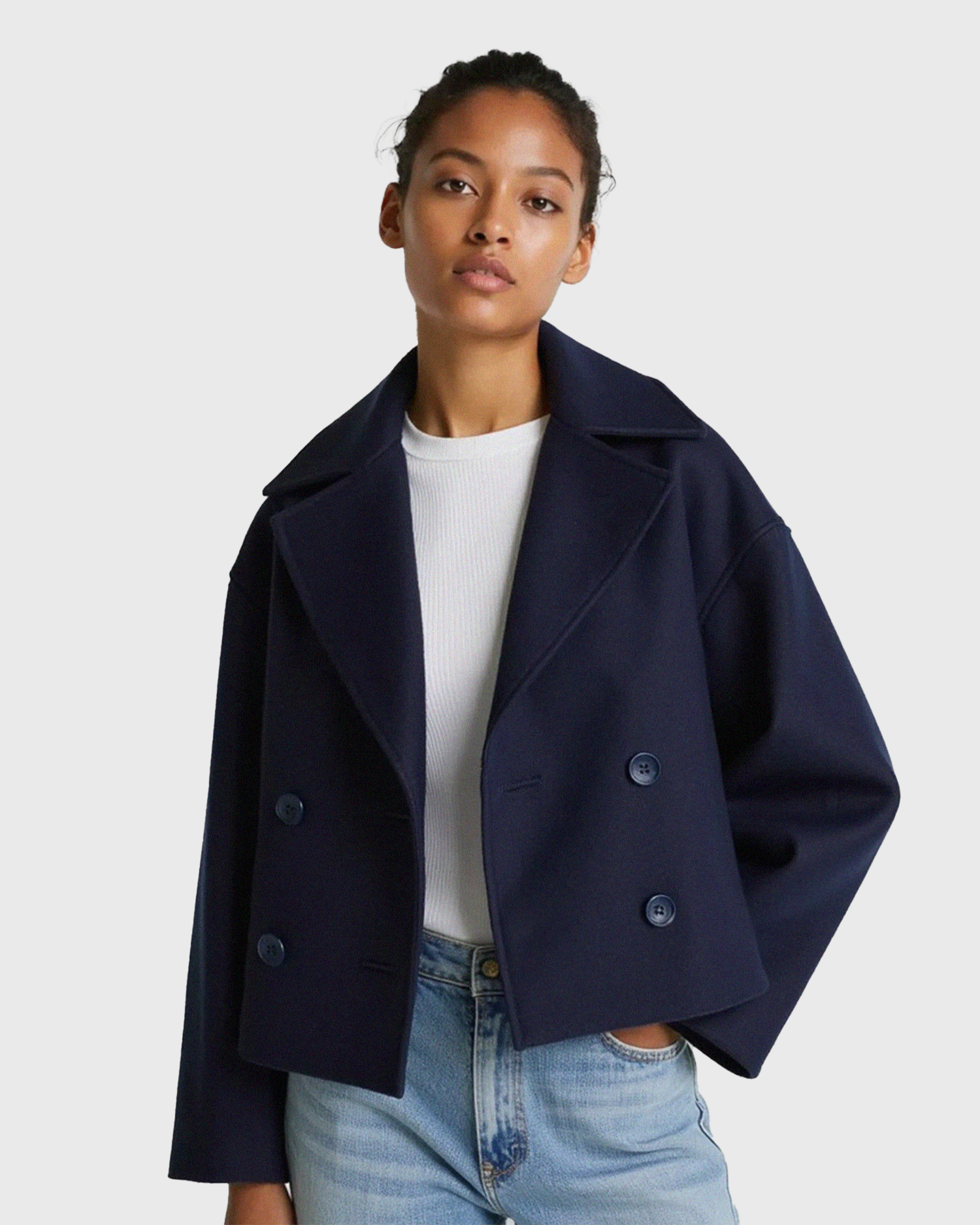 Women’s Structured Short Jacket with Double Button Front