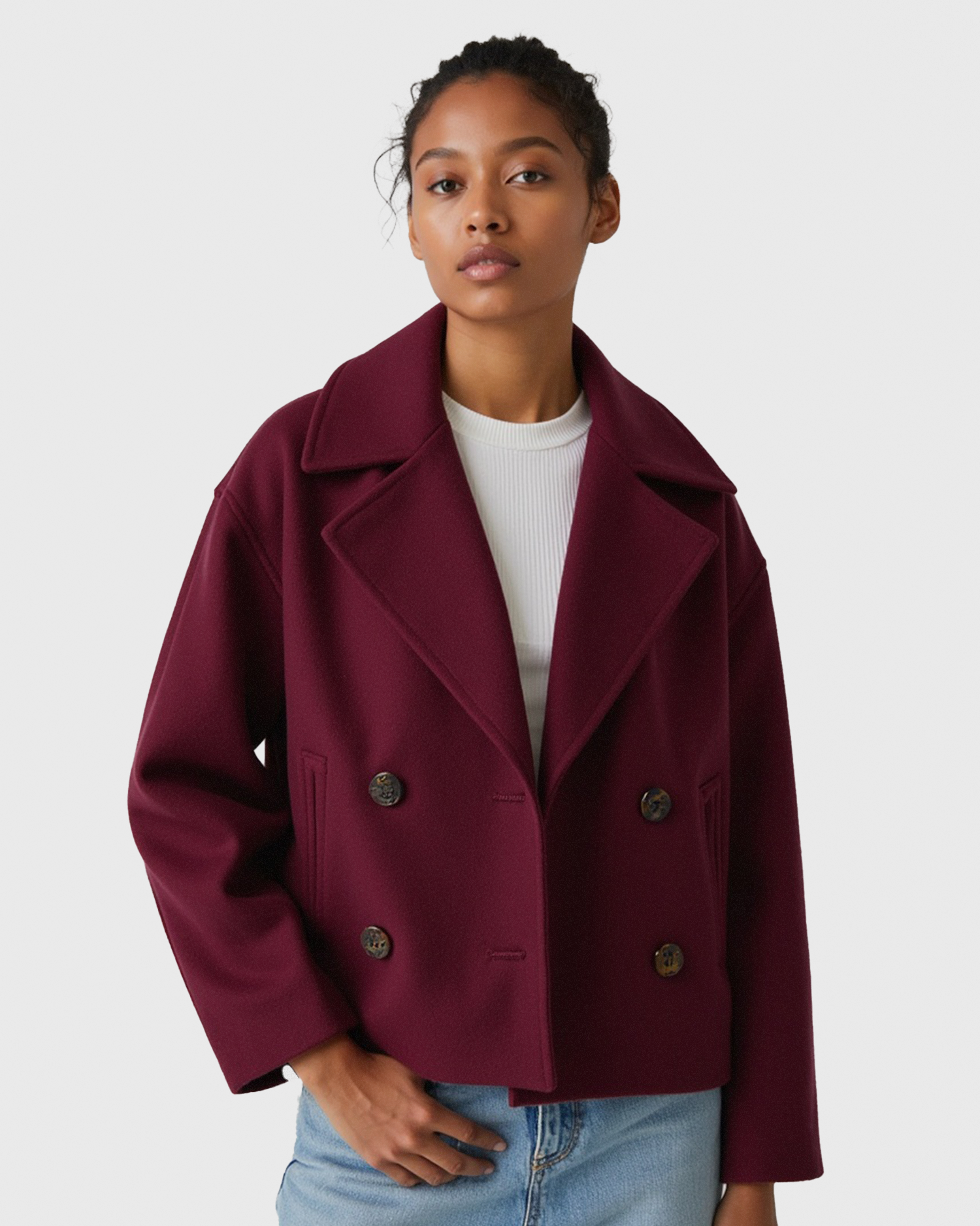 Women’s Structured Short Jacket with Double Button Front